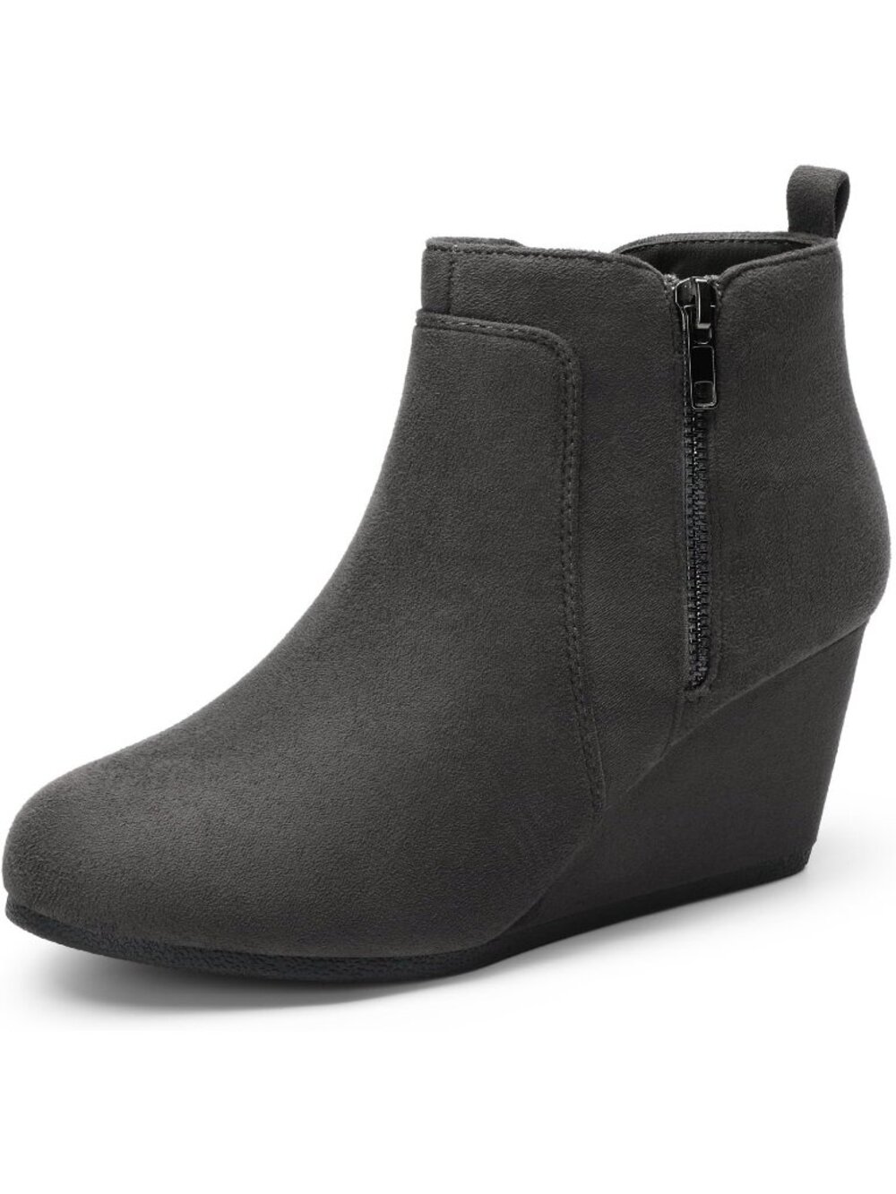 Women's Grey Faux Suede Cushioned Insole Fashion Wedges Casual Ankle Boots